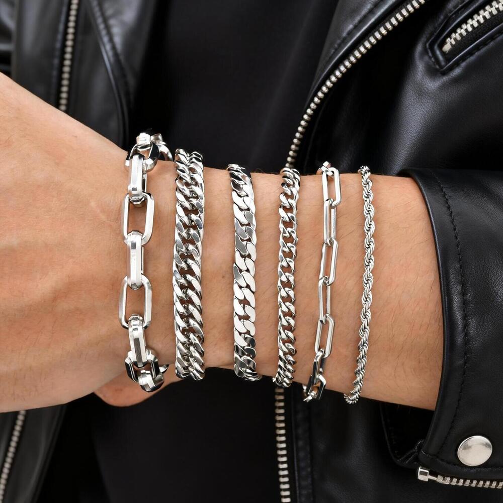 Ceramic Link Bracelet - 펑크 실버 컬러 남성용 체인 팔찌,
