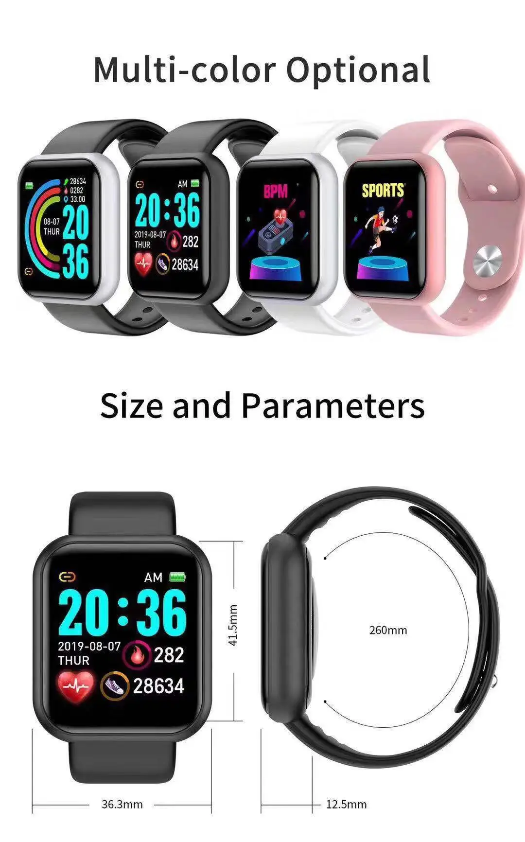 D20 Pro 스마트워치 남성용 Y68 스마트워치, 심 - Smartwatch Touch 리뷰 및 가격