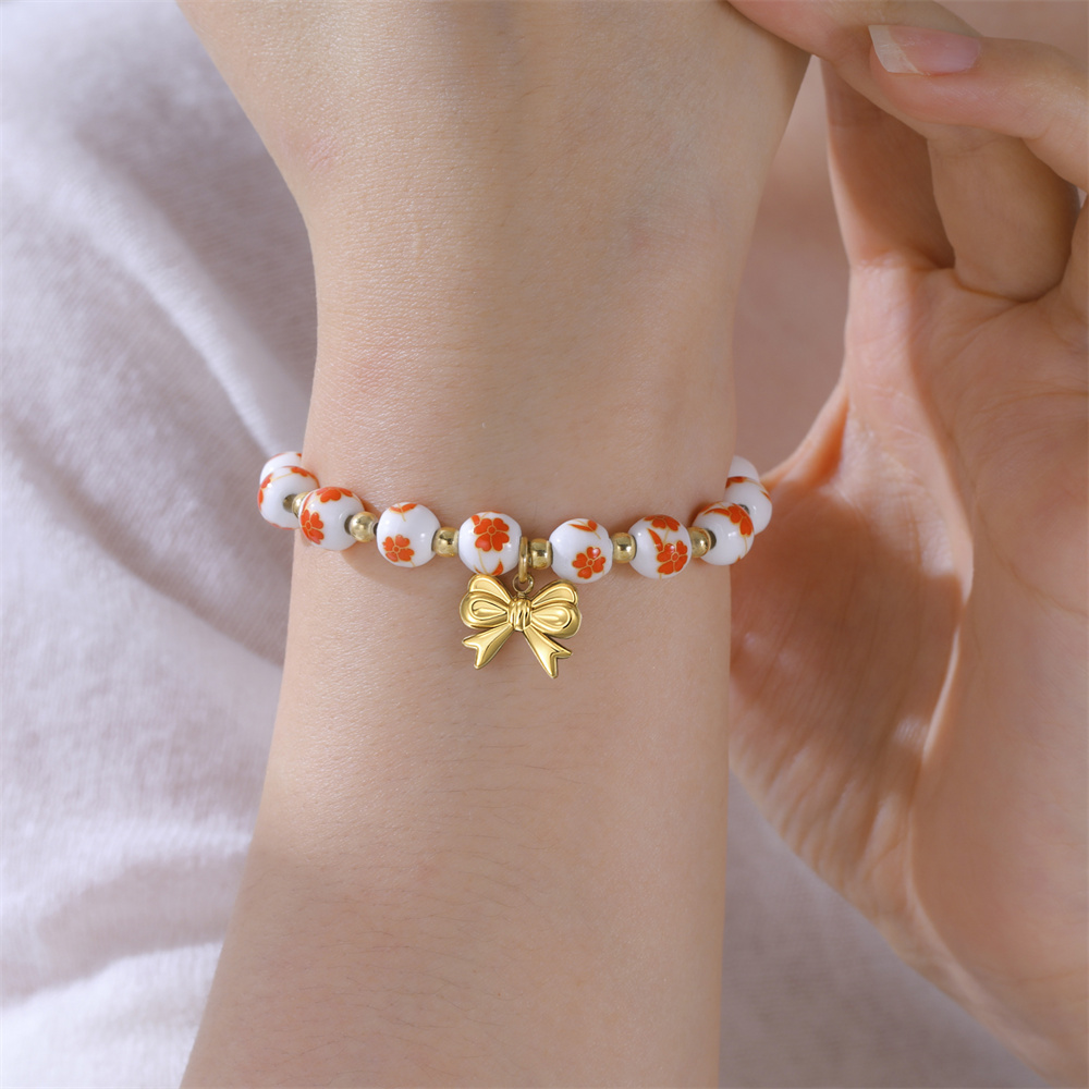 여성용 화려한 세라믹 비즈 팔찌, 리본 참 장식, 보헤 - Ceramic Link Bracelet 리뷰 및 가격